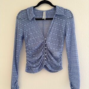 Anthropologie Sheer Long-Sleeve V-Neck Floral Lace Top